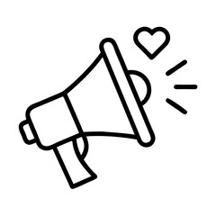 Megaphone marketing announcement with heart icon for social media promotion and love message