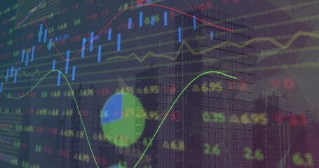 Image of data processing over cityscape