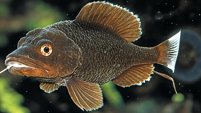 Dark fish swimming ocean reef background, marine life