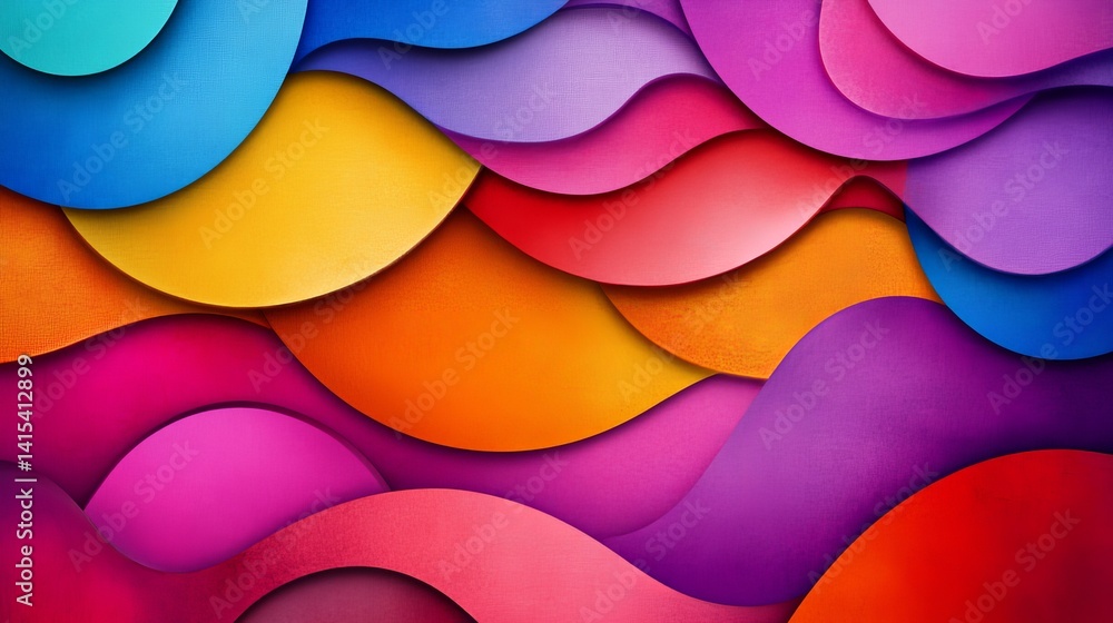 Poster abstract illustration displays layered colorful shapes, creating a visually dynamic and textured bac