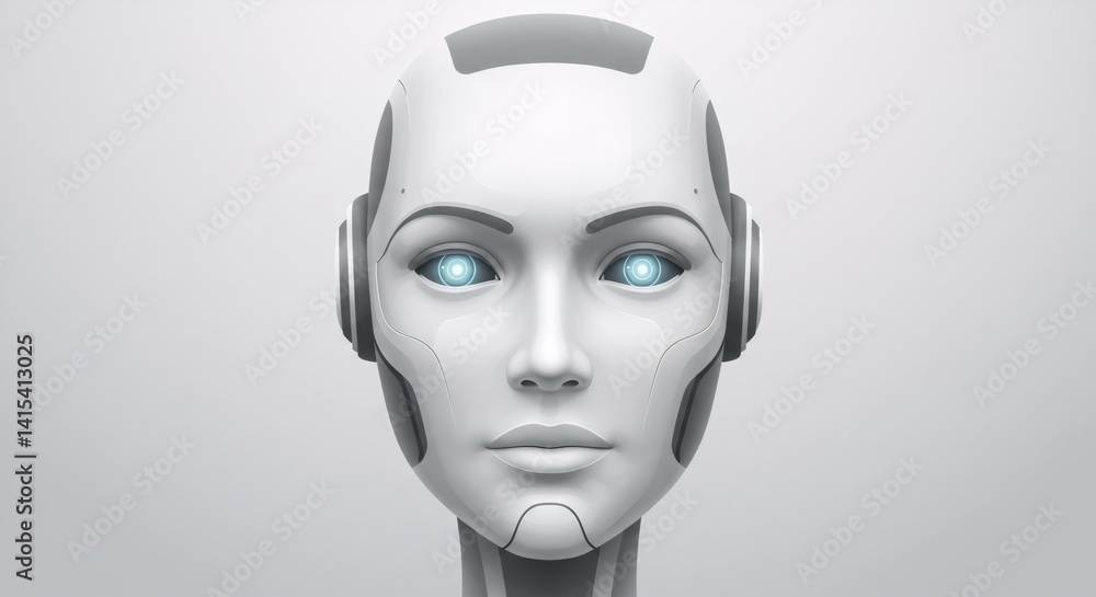 Aufkleber futuristic humanoid robot head with glowing blue eyes. artificial intelligence concept. robotic face