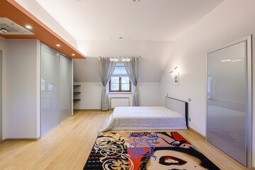 interior room apartment bedroom with bed, cozy place to sleep and relax