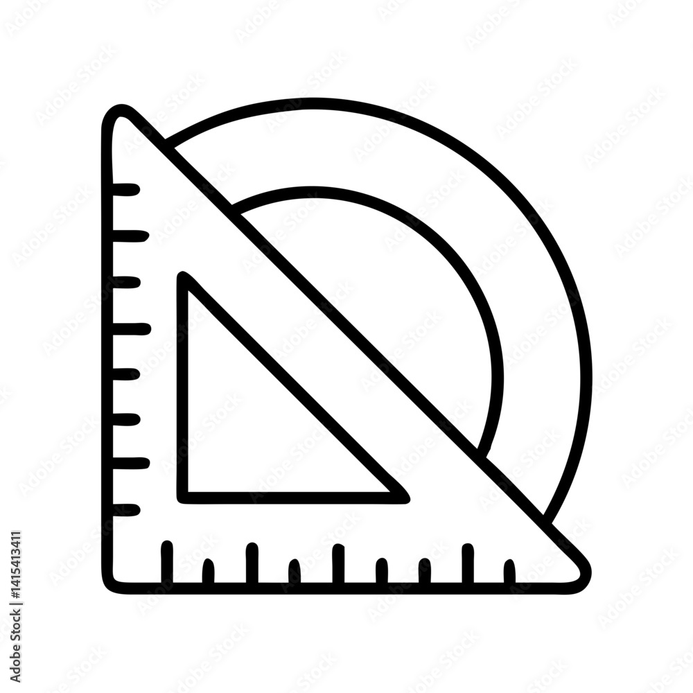 Poster protractor and triangle ruler vector icon design for geometry math measurement tools and equipment d