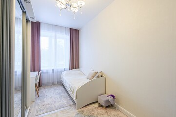 interior room apartment bedroom with bed, cozy place to sleep and relax