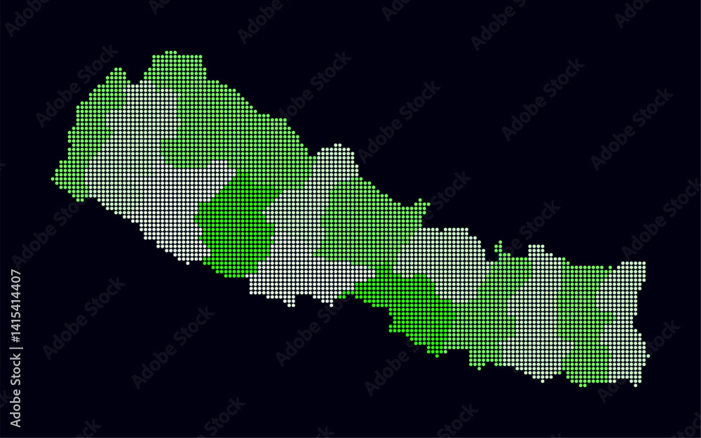 Poster nepal dotted map. digital style map of the country on dark background. nepal shape with circle dots.