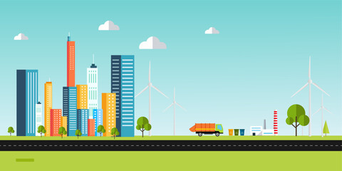 Obraz premium modern smart urban city skyline with zero waste