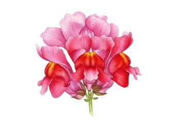 Watercolor snapdragon flower illustration pink and yellow isolated on white background
