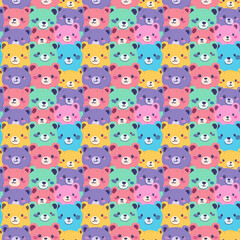 Obraz premium Colorful kawaii bear faces seamless pattern on pastel background