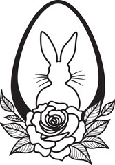 Fototapeta premium Easter Bunny Silhouette With Rose Flower Illustration
