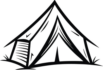 Camping tent silhouette icon, Tent vector illustration, Simple camping tent graphic, Outdoor tent flat design, Hiking tent silhouette image