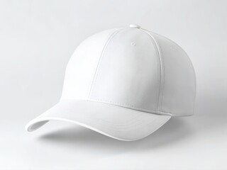 Fototapeta premium Baseball Cap Floating Mockup. White baseball cap with a textured design, positioned on a light background.