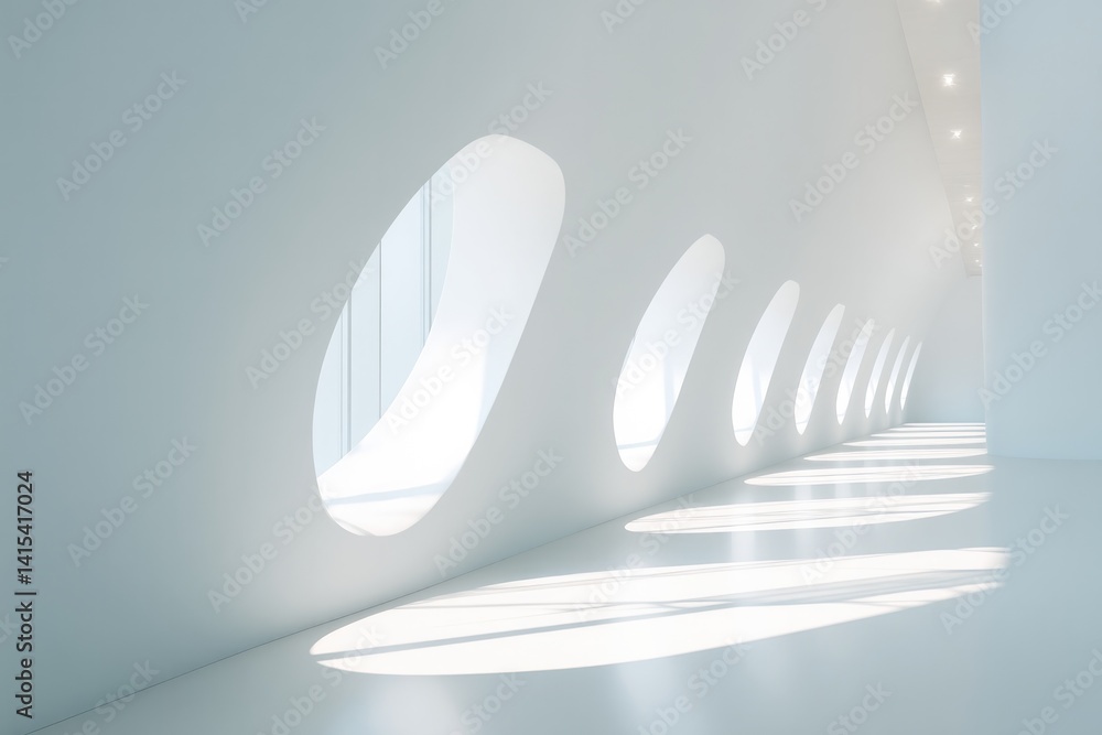 Poster modern minimalist interior space with creative light zoning casting abstract patterns and shadows on