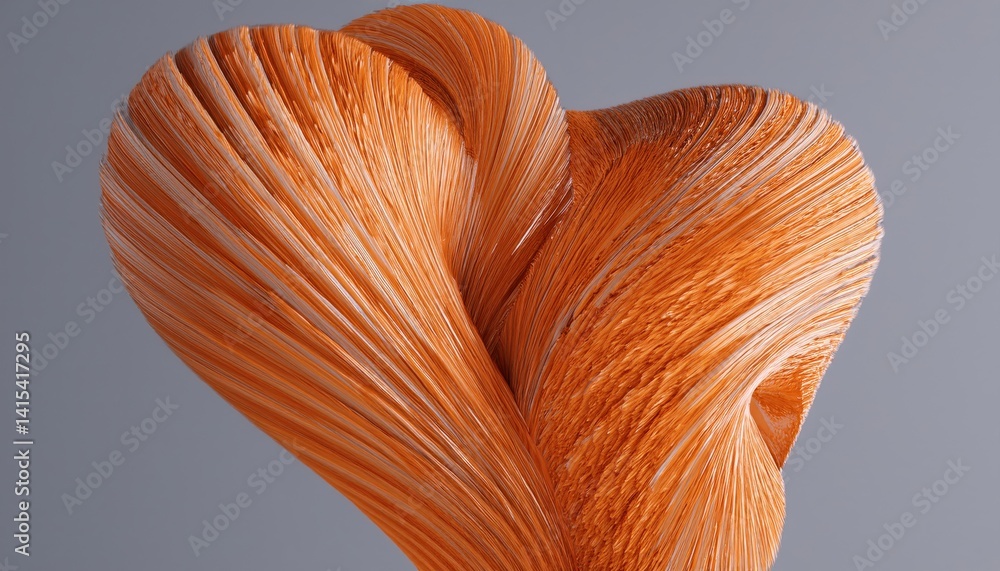 Poster abstract orange wire sculpture isolated on gray background for modern design, 3d render of kinetic a