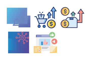 set of business cards with icons