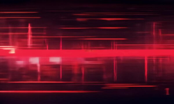Distorted red digital interface with scan lines, red and black, glitchy technology display, loop