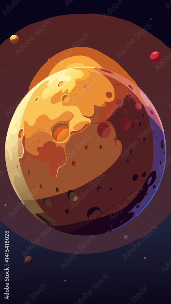 Poster a blue planet with a blue stripe on it. the planet is surrounded by clouds. the sky is dark and the 