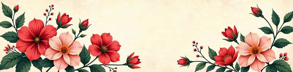 Vintage hand-drawn floral design of blooming flowers and leaves, background, leaves