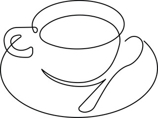 Minimalist Continuous Line Art of Coffee or Tea Cup on Saucer