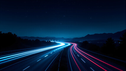 Nighttime Highway with Light Trails