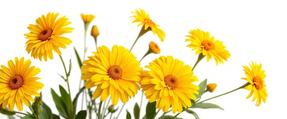 Vintage painting of isolated yellow garden flowers on white background ,  painting, floral