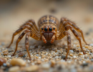 Jumping Spider Close-up on Sand Ground, Arachnid Macro