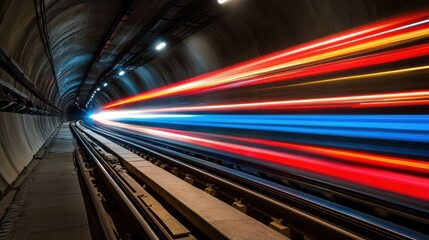 Dynamic Light Streaks in Subway Tunnel, Abstract High Speed Transportation