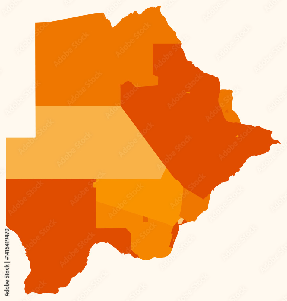 Poster map of botswana with regions. just a simple country border map with region division. orange color pa