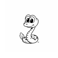 Fototapeta premium A funny cartoon snake black line colouring page sketch isolated on white background