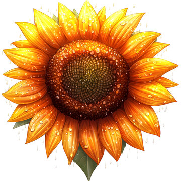 sunflower with water drops, vibrant yellow clip art preview