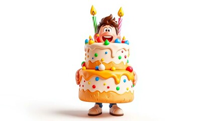 Obraz premium Whimsical Birthday Cake Personified with Candles and Colorful Sprinkles