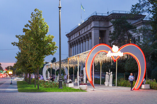  Almaty City Kazakhstan 5 September 2024. Arbat Avenue in Almaty, Zhibek Zholy Pedestrian Street. Panfilov walking Street