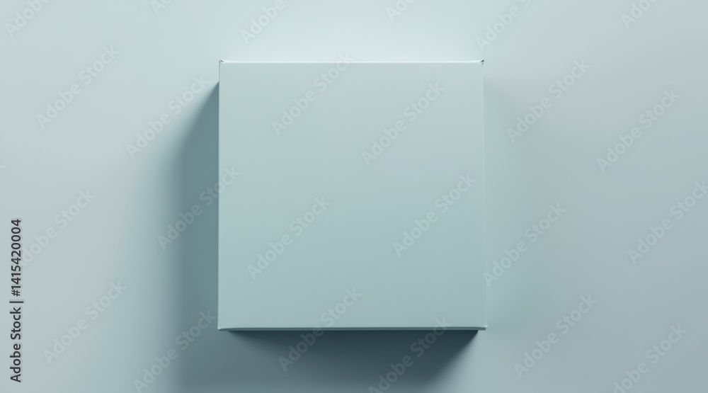 Poster a minimalist, empty square box set against a soft, light-colored background, creating a calm and ser