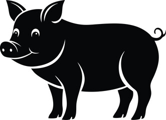 Pig silhouette vector illustration, Farm animal pig icon, Pig side view silhouette, Livestock pig graphic design, Simple pig shape outline