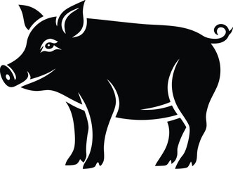 Pig silhouette vector illustration, Farm animal pig icon, Pig side view silhouette, Livestock pig graphic design, Simple pig shape outline