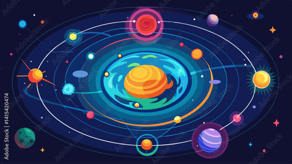 Poster a colorful drawing of the solar system with the sun in the center and the planets surrounding it. th