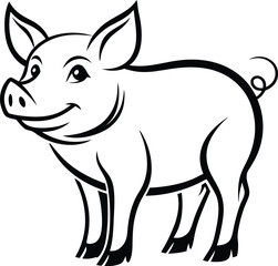 Pig silhouette vector illustration, Farm animal pig icon, Pig side view silhouette, Livestock pig graphic design, Simple pig shape outline