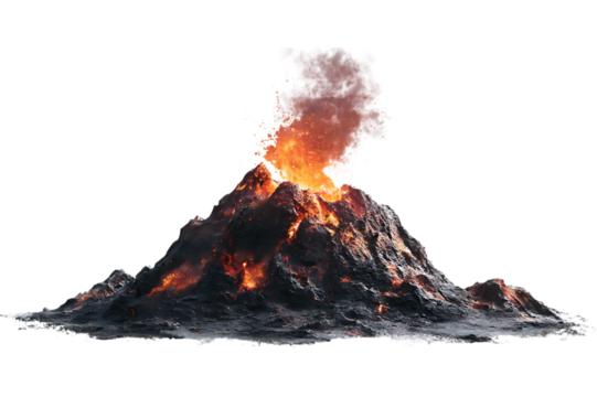 Erupting volcano with lava and smoke