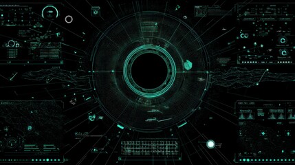 Cyberpunk Digital Interface: Teal Glowing HUD Display