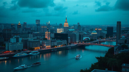 Fototapeta premium A city bathed in rich deep teal, exuding luxury and vibrancy.jpg