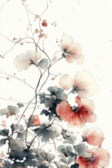 Abstract Floral Watercolor Painting with Delicate Tones and Shapes