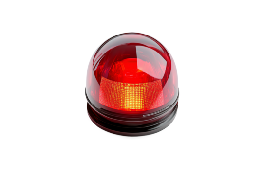 A bright red emergency beacon pulsating with urgent warning, a symbol of immediate danger and need for swift action, against a stark white background.
