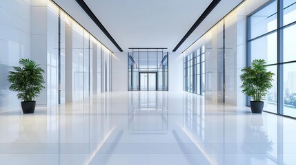 Luxury skyscraper lobby with sleek automatic doors and discreet surveillance security system, corporate elite access