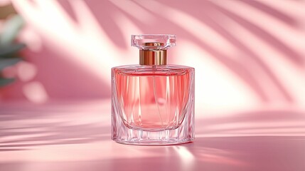 Delicate, pink perfume bottle highlights a soft, floral scent.