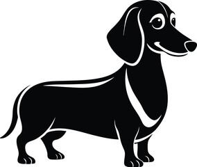 Dachshund dog silhouette vector, Small dog black silhouette, Dachshund side view icon, Pet dog outline illustration, Long body dog graphic