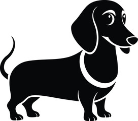 Dachshund dog silhouette vector, Small dog black silhouette, Dachshund side view icon, Pet dog outline illustration, Long body dog graphic