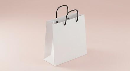 Simple White Shopping Bag with Black Handles on Pale Pink Background