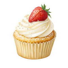 Vanilla cupcake with strawberry isolated on white background