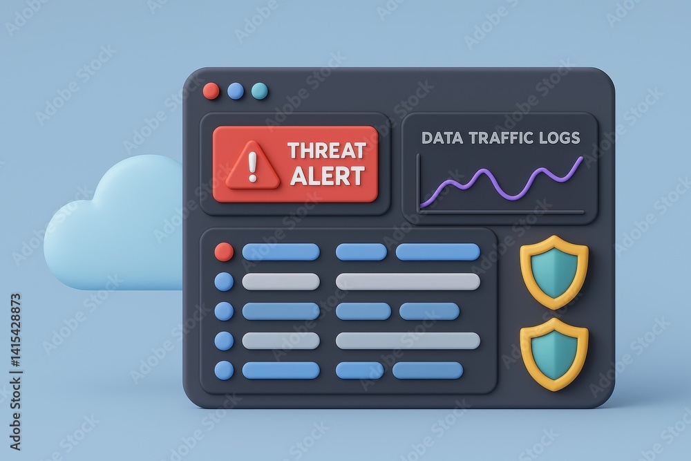 Poster digital defense: a striking 3d render of a secure digital interface, the central hub of vigilance ag