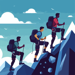 Fototapeta premium vector image of a person climbing a mountain