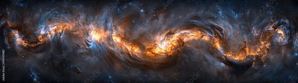 Poster spectacular panoramic view of a colorful and dynamic cosmic nebula in the vast universe.